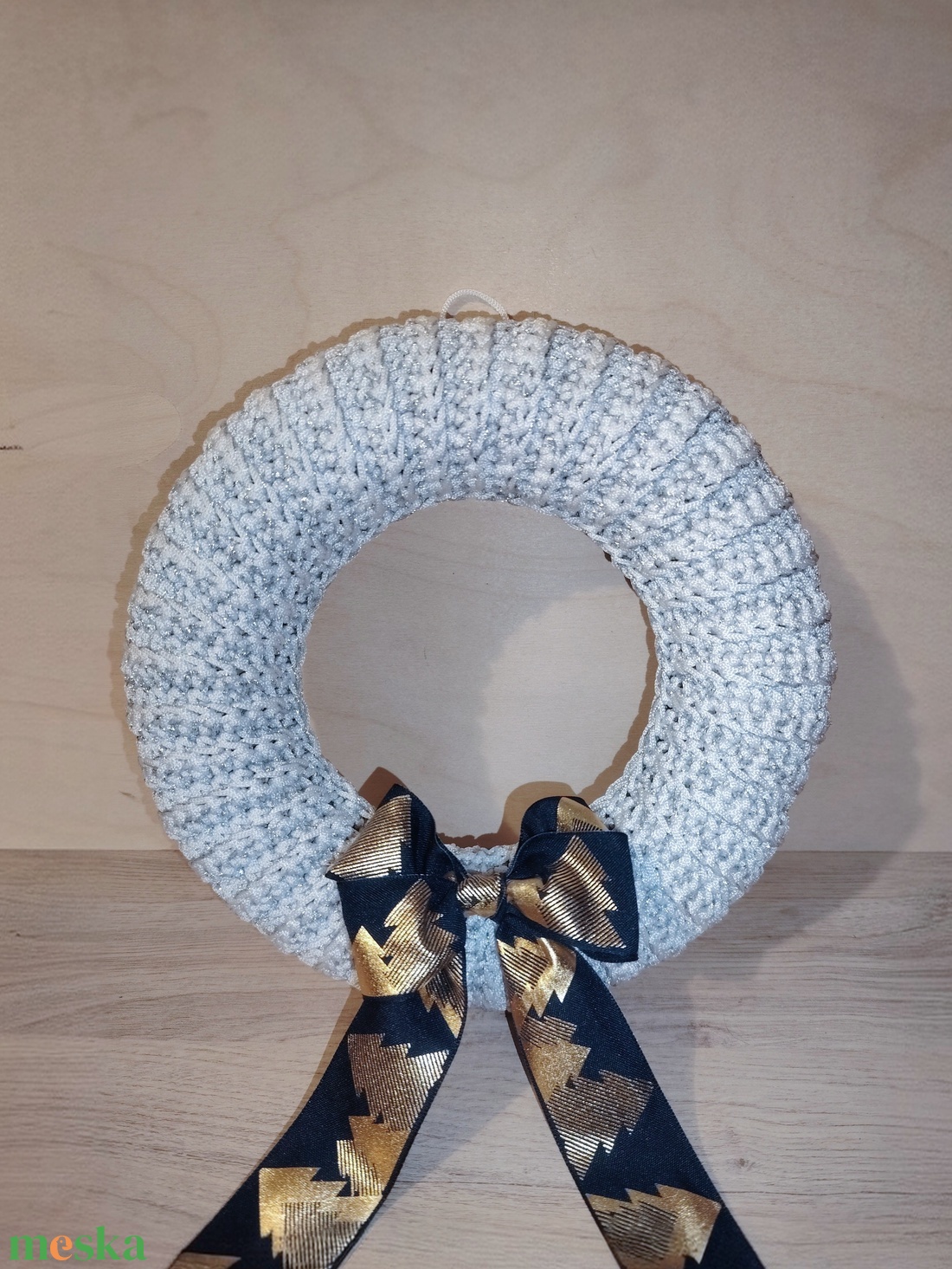 Horgolt karácsonyi / adventi koszorú, ajtódísz alap (25 cm) / Christmas crochet-covered wreath base - karácsony - adventi díszek - adventi koszorú - Meska.hu