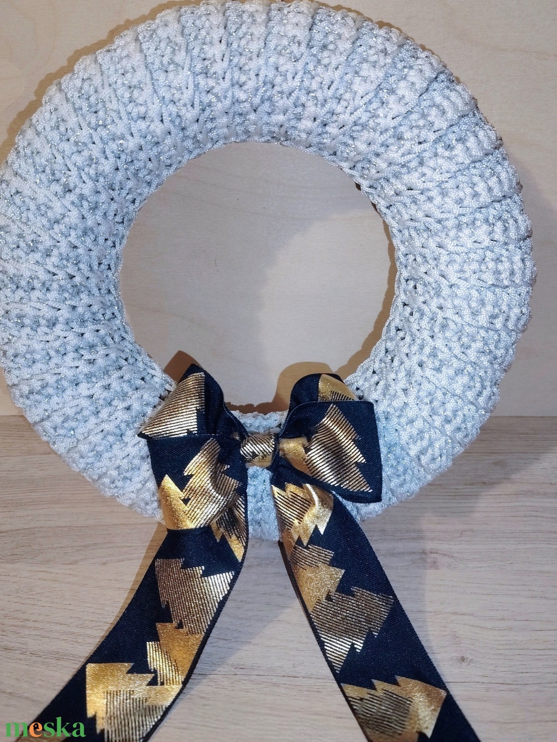 Horgolt karácsonyi / adventi koszorú, ajtódísz alap (25 cm) / Christmas crochet-covered wreath base - karácsony - adventi díszek - adventi koszorú - Meska.hu