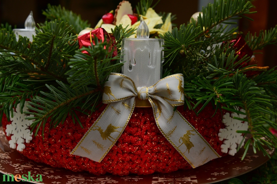 Horgolt karácsonyi  / adventi koszorú, ajtódísz alap (20 cm) / Christmas crochet-covered wreath base - karácsony - adventi díszek - adventi koszorú - Meska.hu