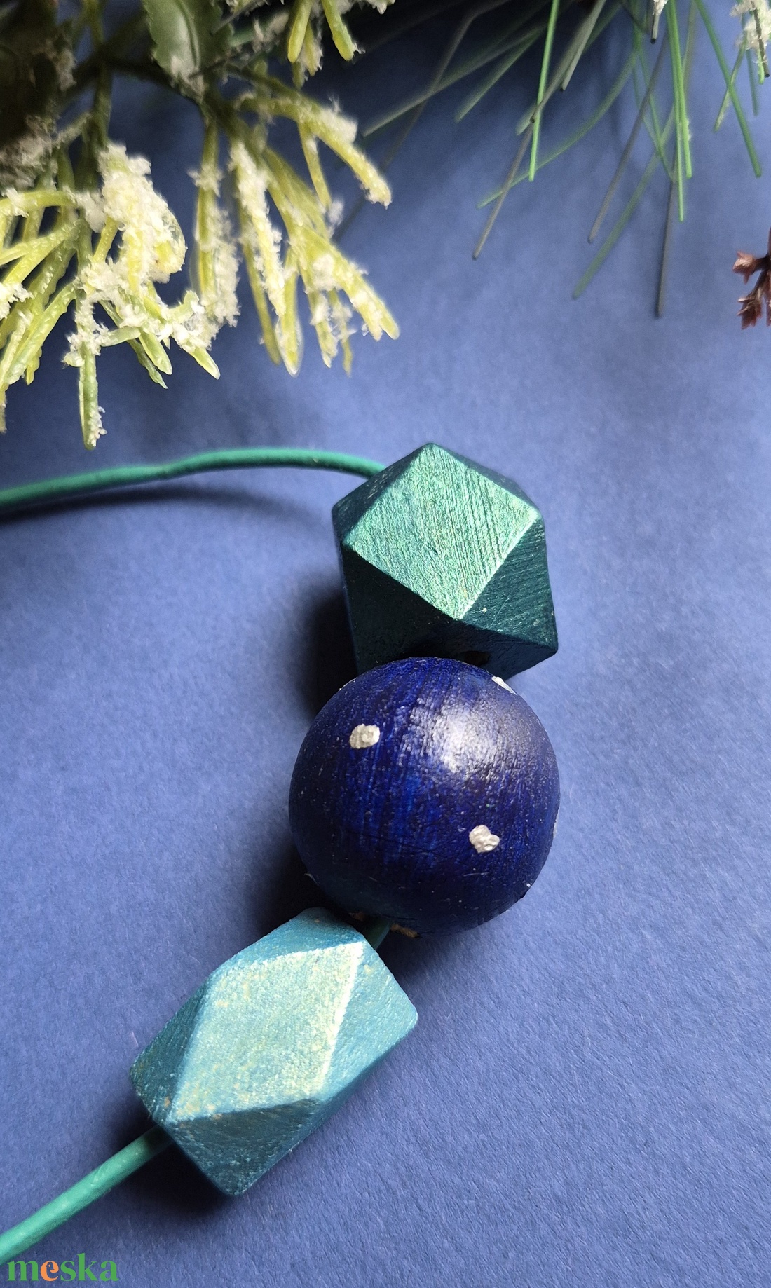 Kék-sárga geometriai fa bogyós nyaklánc  - ékszer - nyaklánc - bogyós nyaklánc - Meska.hu