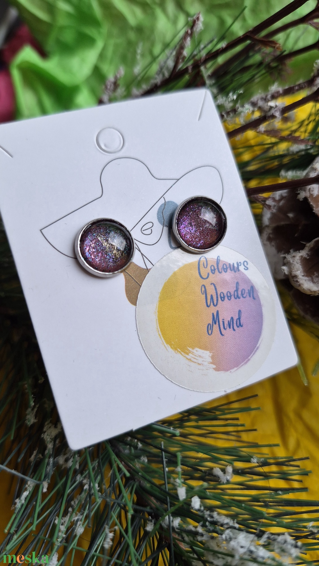  Nikkelmentes lila metálos fülbevaló - ékszer - fülbevaló - pötty fülbevaló - Meska.hu