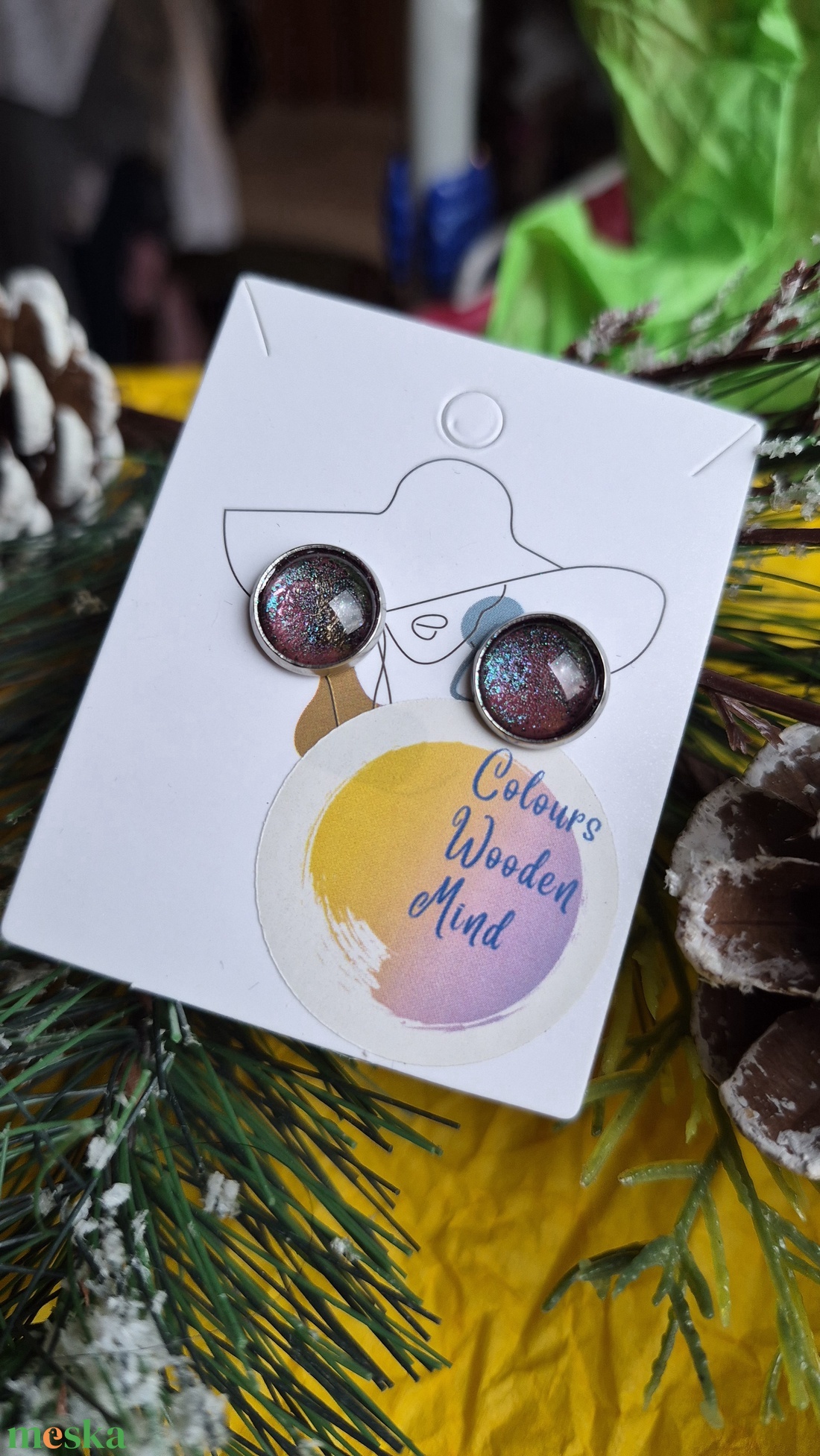  Nikkelmentes lila metálos fülbevaló - ékszer - fülbevaló - pötty fülbevaló - Meska.hu