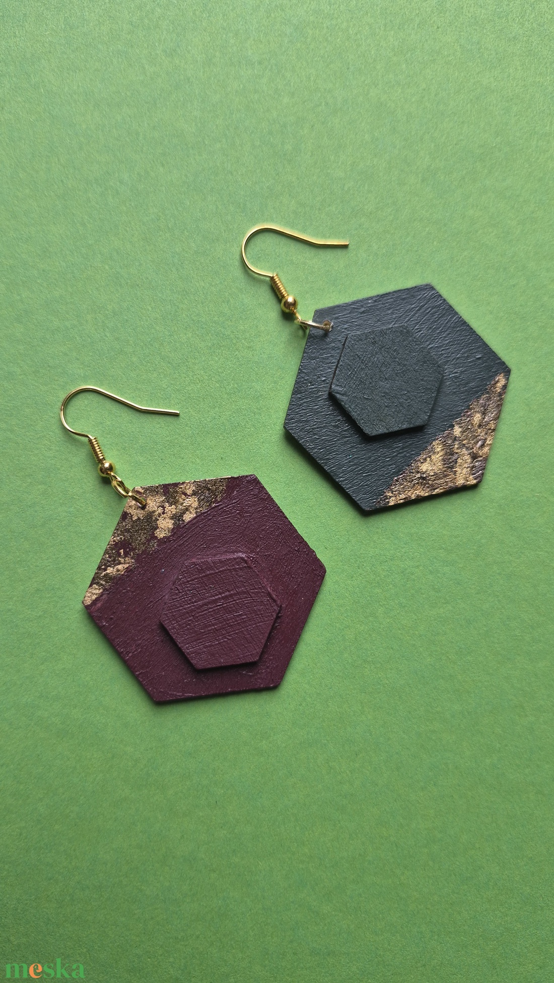 Absztrakt nagy alakú barna-arany fa fülbevaló - ékszer - fülbevaló - lógó fülbevaló - Meska.hu