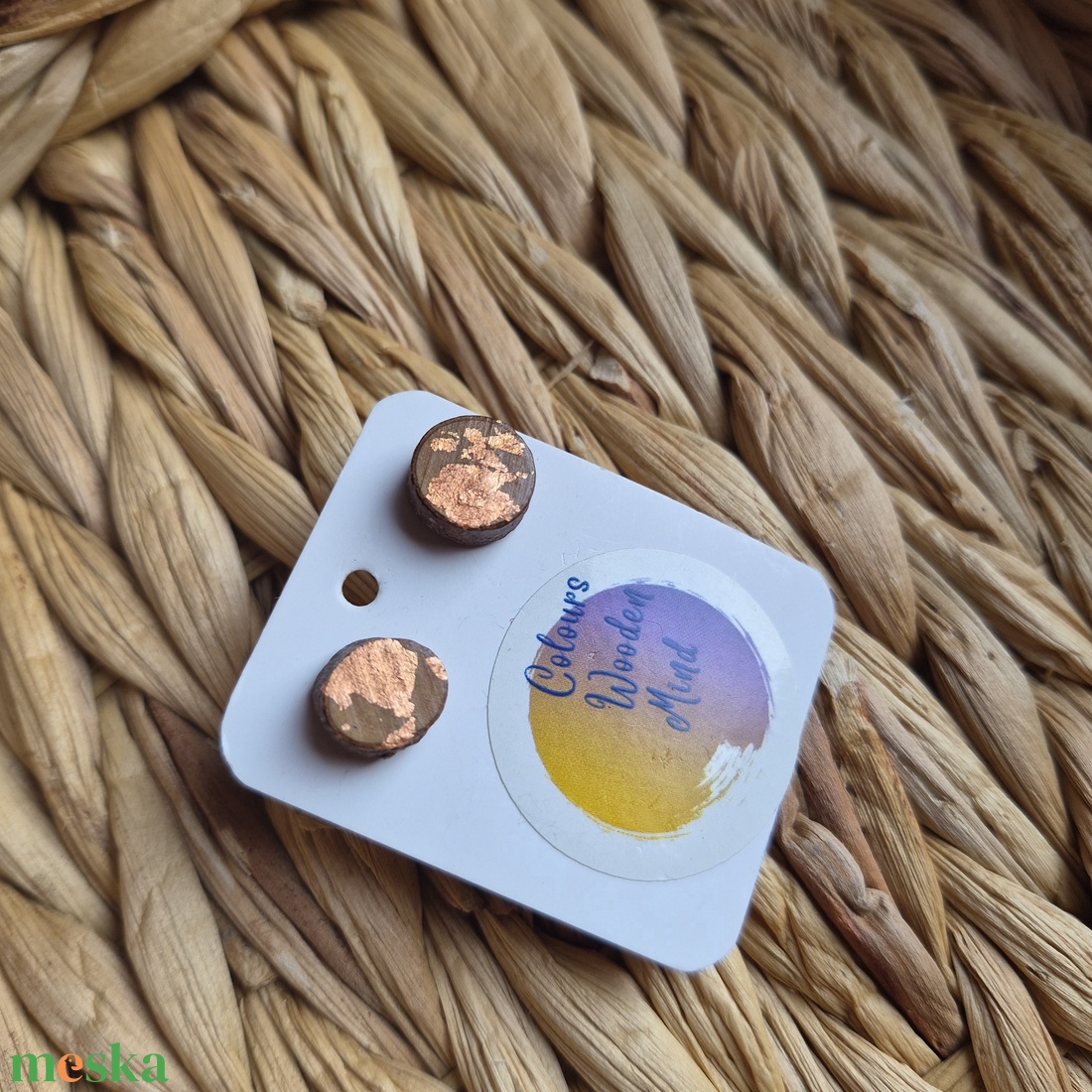 Réz mintázatú fa bedugós fülbevaló  - ékszer - fülbevaló - pötty fülbevaló - Meska.hu