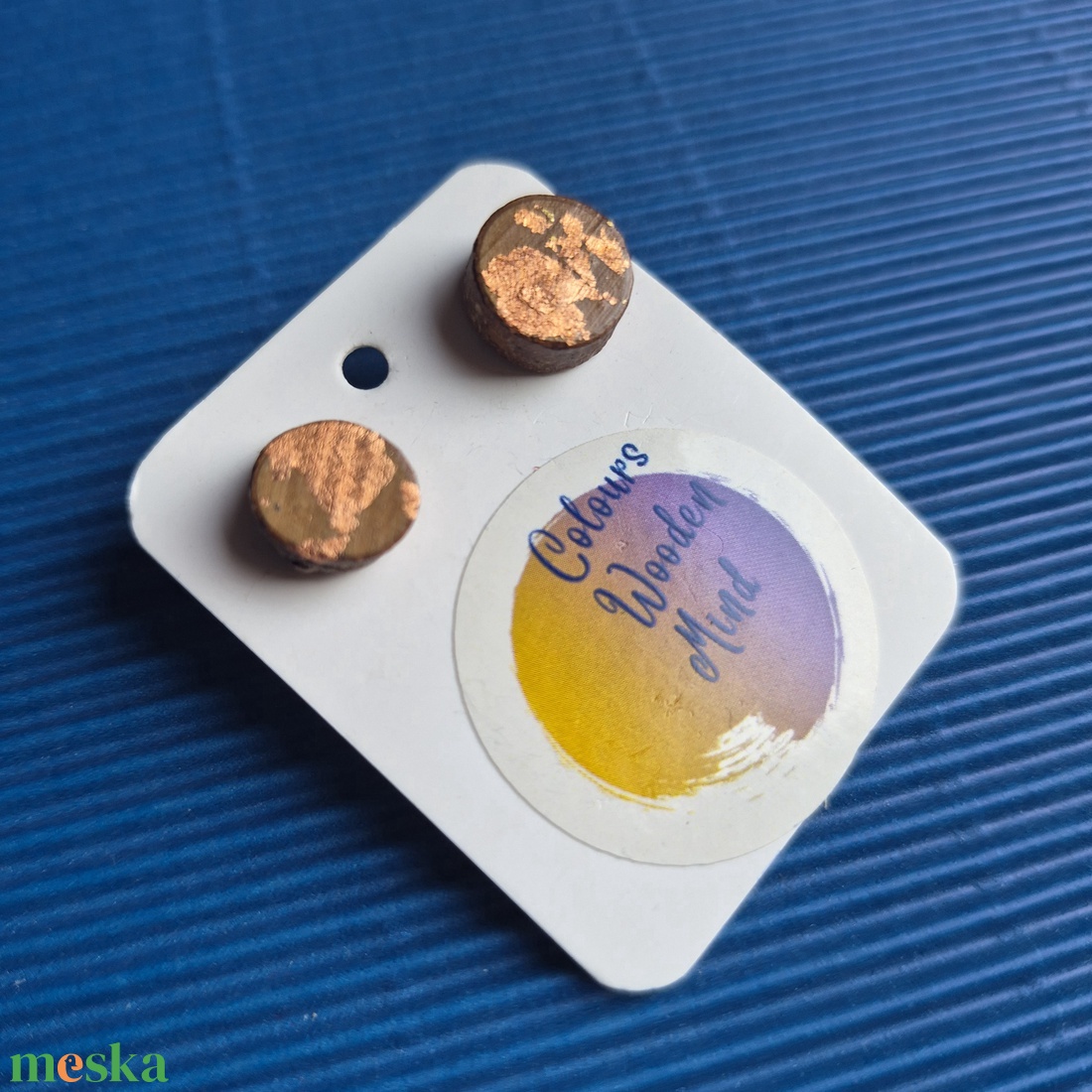 Réz mintázatú fa bedugós fülbevaló  - ékszer - fülbevaló - pötty fülbevaló - Meska.hu