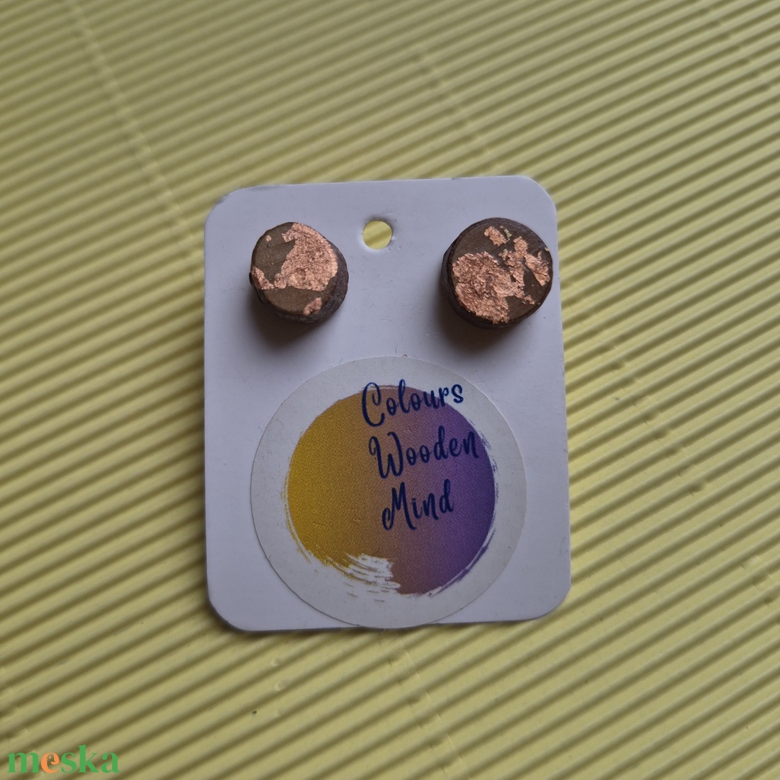 Réz mintázatú fa bedugós fülbevaló  - ékszer - fülbevaló - pötty fülbevaló - Meska.hu