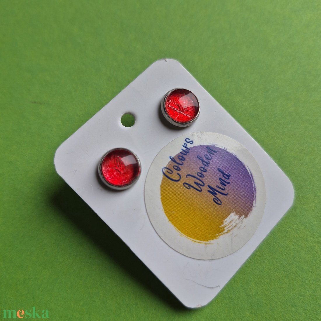 Bedugós piros üveg fülbevaló - ékszer - fülbevaló - pötty fülbevaló - Meska.hu