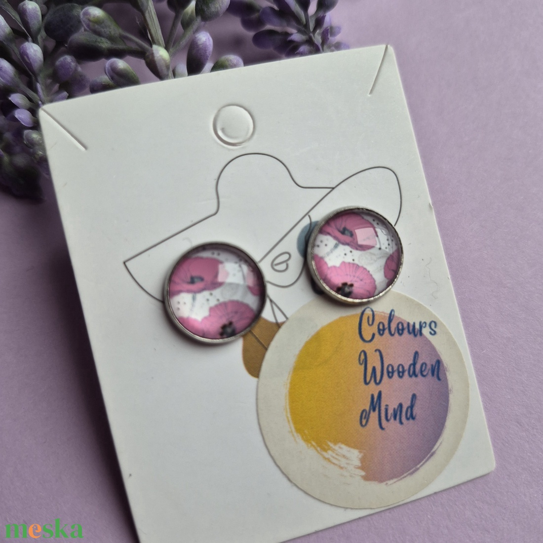 Bedugós virágos elegáns üveg fülbevaló  - ékszer - fülbevaló - pötty fülbevaló - Meska.hu