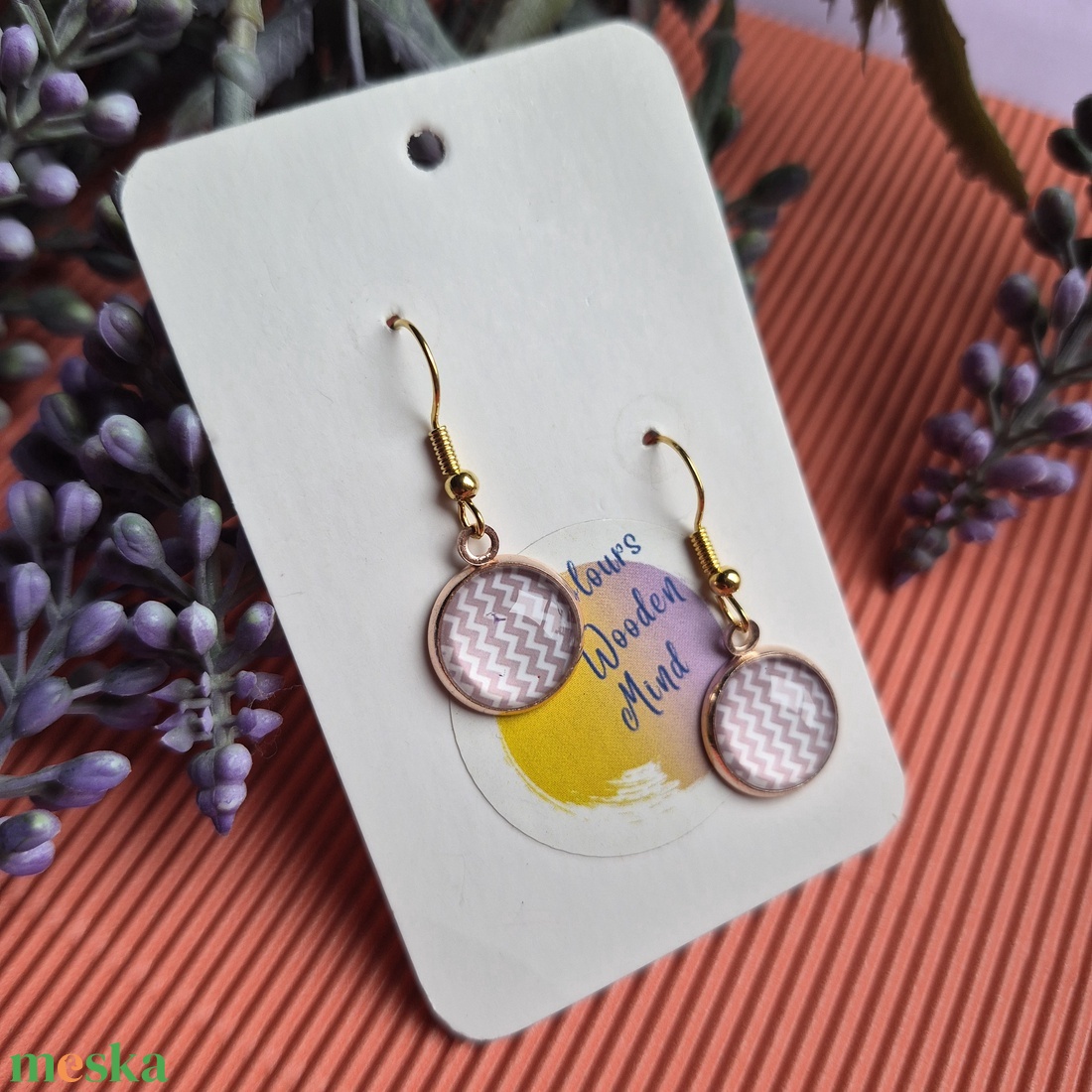 Rózsaszín mintás üveg fülbevaló  - ékszer - fülbevaló - lógó fülbevaló - Meska.hu