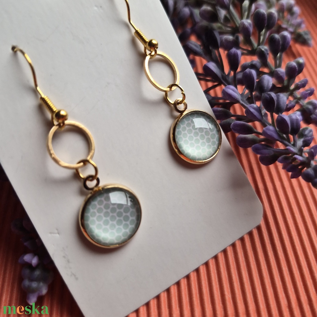 Kék mintás üveg fülbevaló  - ékszer - fülbevaló - lógó fülbevaló - Meska.hu