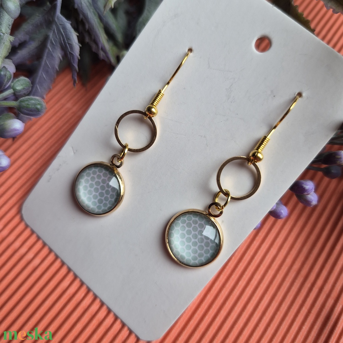 Kék mintás üveg fülbevaló  - ékszer - fülbevaló - lógó fülbevaló - Meska.hu