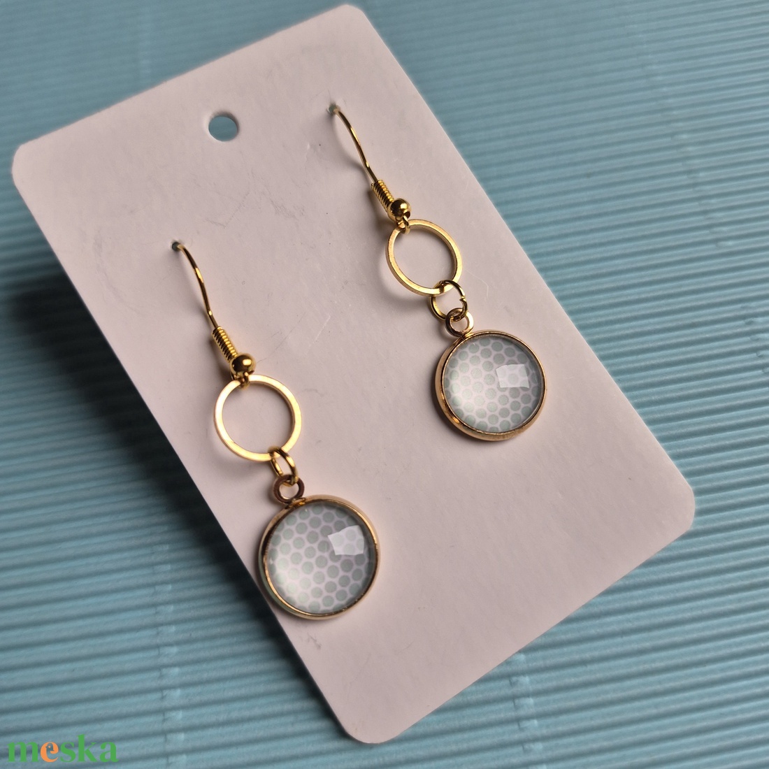 Kék mintás üveg fülbevaló  - ékszer - fülbevaló - lógó fülbevaló - Meska.hu