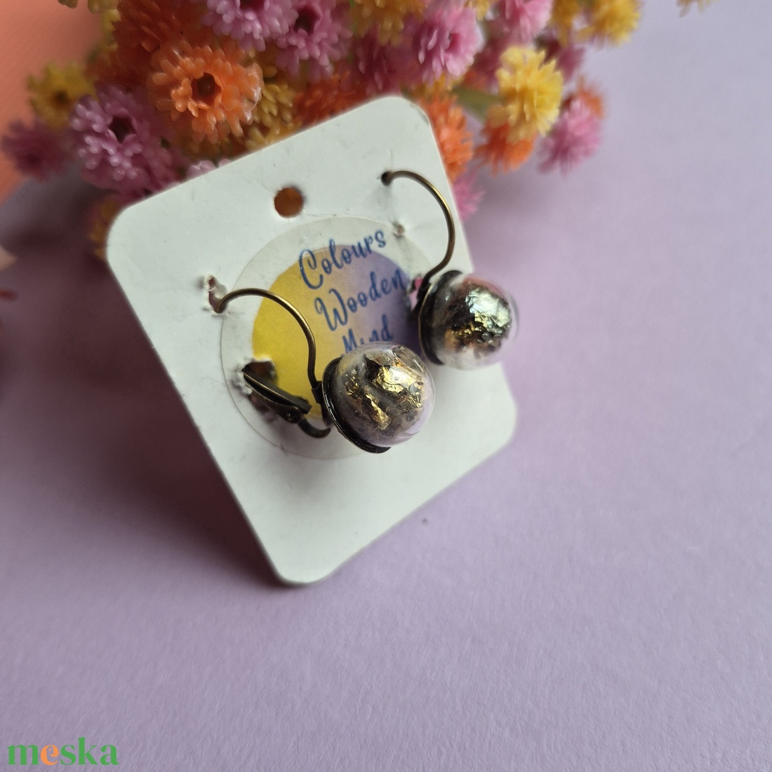 Lógós üveggömb fülbevaló  - ékszer - fülbevaló - lógós kerek fülbevaló - Meska.hu