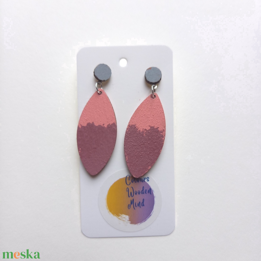 Mályva és rózsaszín hosszúkás fa fülbevaló-KIFUTÓ TERMÉK - ékszer - fülbevaló - lógó fülbevaló - Meska.hu