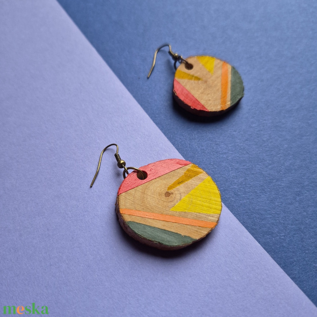 Narancssárga-zöld fa kör fülbevaló - ékszer - fülbevaló - lógó fülbevaló - Meska.hu