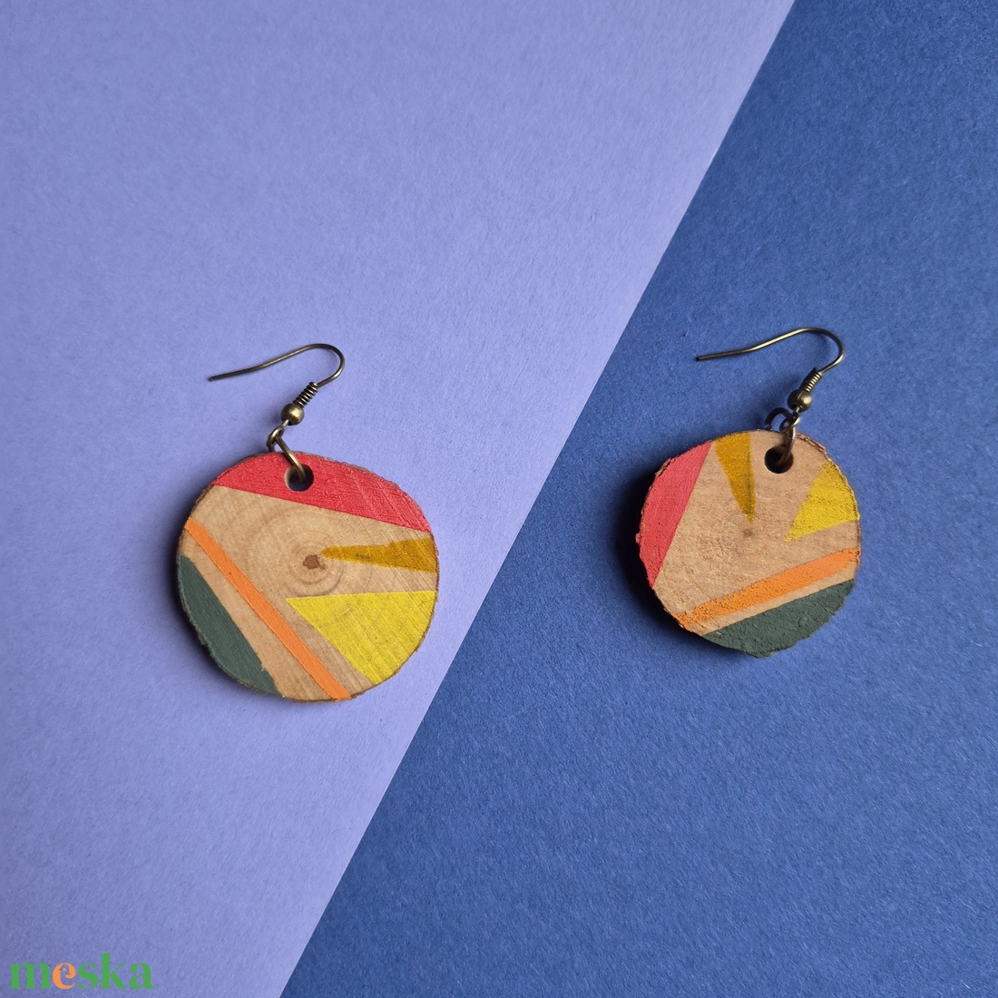 Narancssárga-zöld fa kör fülbevaló - ékszer - fülbevaló - lógó fülbevaló - Meska.hu