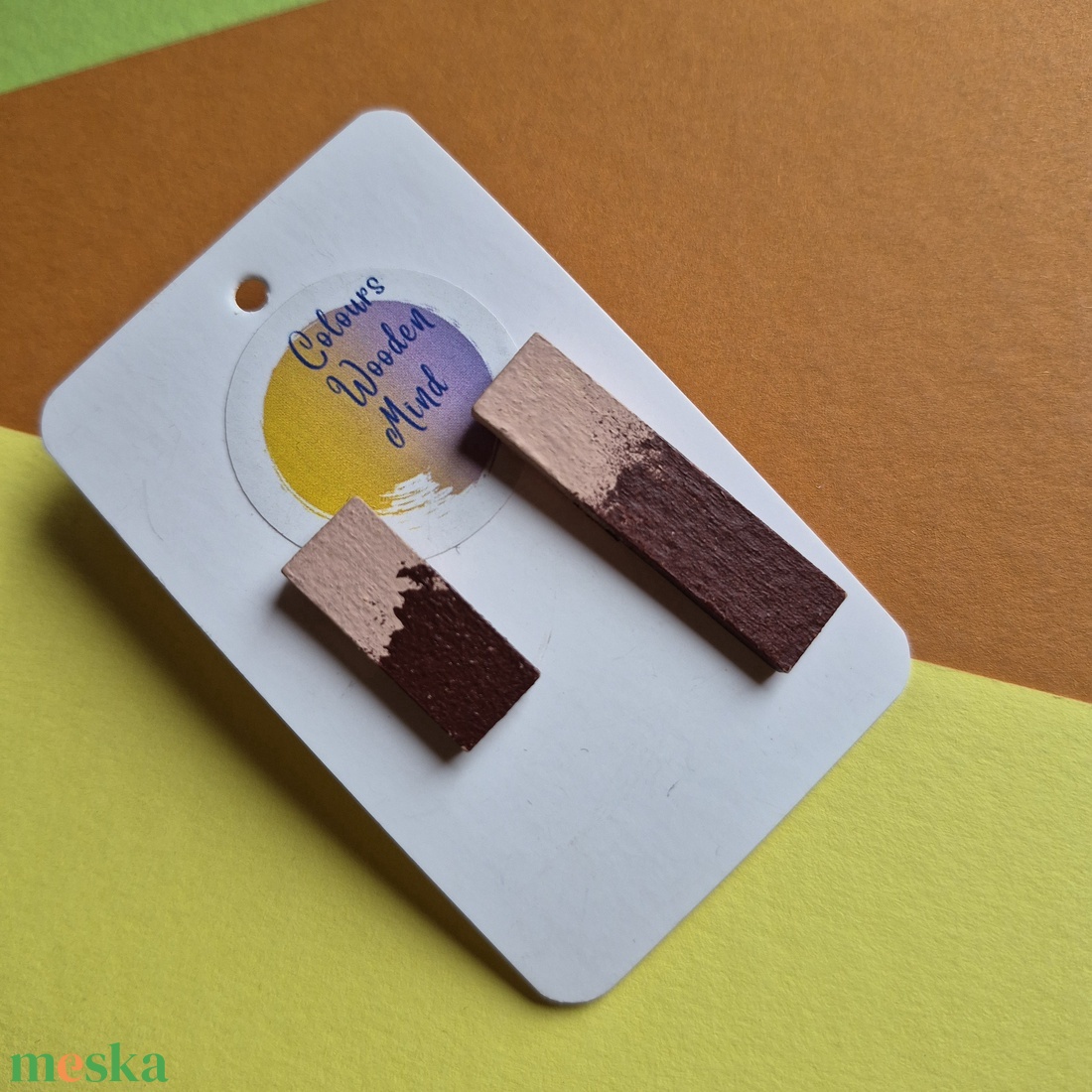 Csokoládébarna és bézs aszimmetrikus fa füli - ékszer - fülbevaló - lógó fülbevaló - Meska.hu