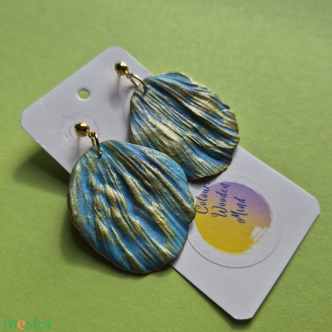 Szirom alakú kék-arany lógós fülbevaló - ékszer - fülbevaló - lógó fülbevaló - Meska.hu