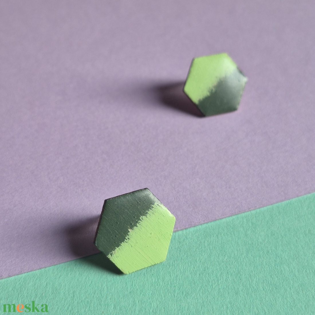 Zöld fa hatszög fülbevaló - ékszer - fülbevaló - pötty fülbevaló - Meska.hu