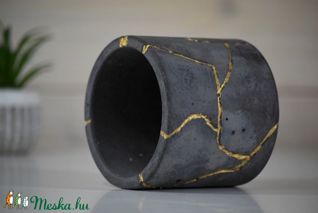 Kintsugi Effect Cementkerámia Kaspó, kaktusz, szukkulens növény számára, minimal dekor, indusztriál - otthon & életmód - dekoráció - virágdísz és tartó - cserép & kaspó - Meska.hu