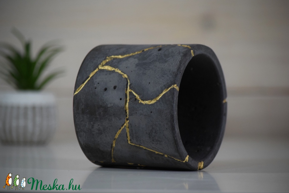 Kintsugi Effect Cementkerámia Kaspó, kaktusz, szukkulens növény számára, minimal dekor, indusztriál - otthon & életmód - dekoráció - virágdísz és tartó - cserép & kaspó - Meska.hu