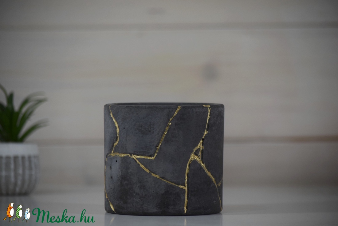 Kintsugi Effect Cementkerámia Kaspó, kaktusz, szukkulens növény számára, minimal dekor, indusztriál - otthon & életmód - dekoráció - virágdísz és tartó - cserép & kaspó - Meska.hu