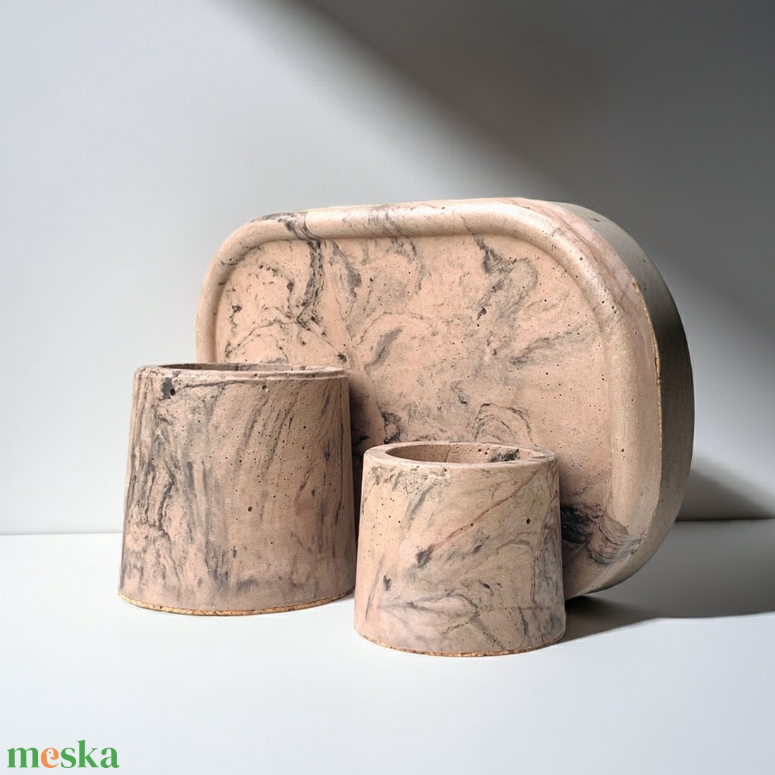 Beton Márvány Szett � kézzel készült beton kaspó szett, márvány effekt, minimal, loft, design, modern - otthon & életmód - dekoráció - asztal és polc dekoráció - asztaldísz - Meska.hu