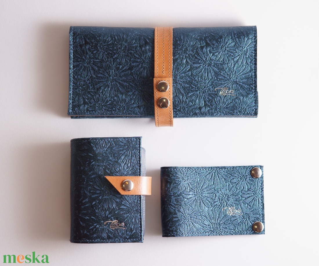 Wild flowers set - bőr tárca szett - táska & tok - pénztárca & más tok - aprópénztartó - Meska.hu