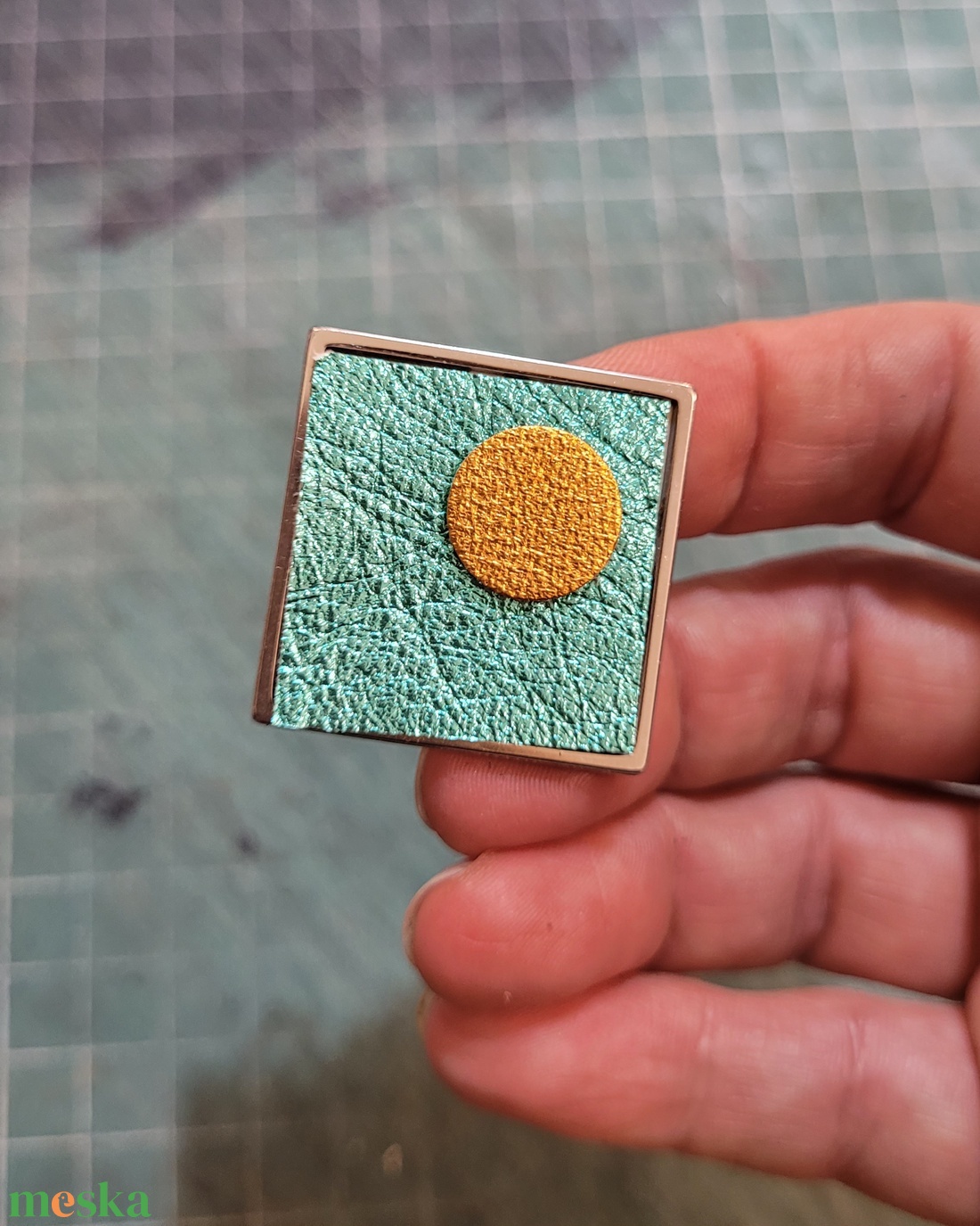 Mint square - bőr és nemesacél ékszer - ékszer - gyűrű - statement gyűrű - Meska.hu