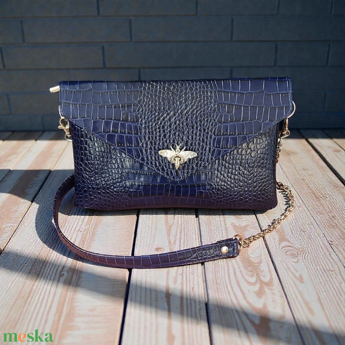 Dark blue crock - marhabőr táska - táska & tok - kézitáska & válltáska - alkalmi táska - Meska.hu