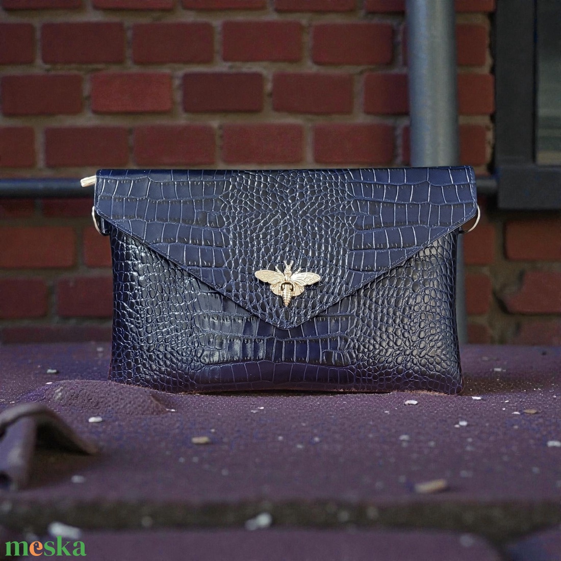 Dark blue crock - marhabőr táska - táska & tok - kézitáska & válltáska - alkalmi táska - Meska.hu