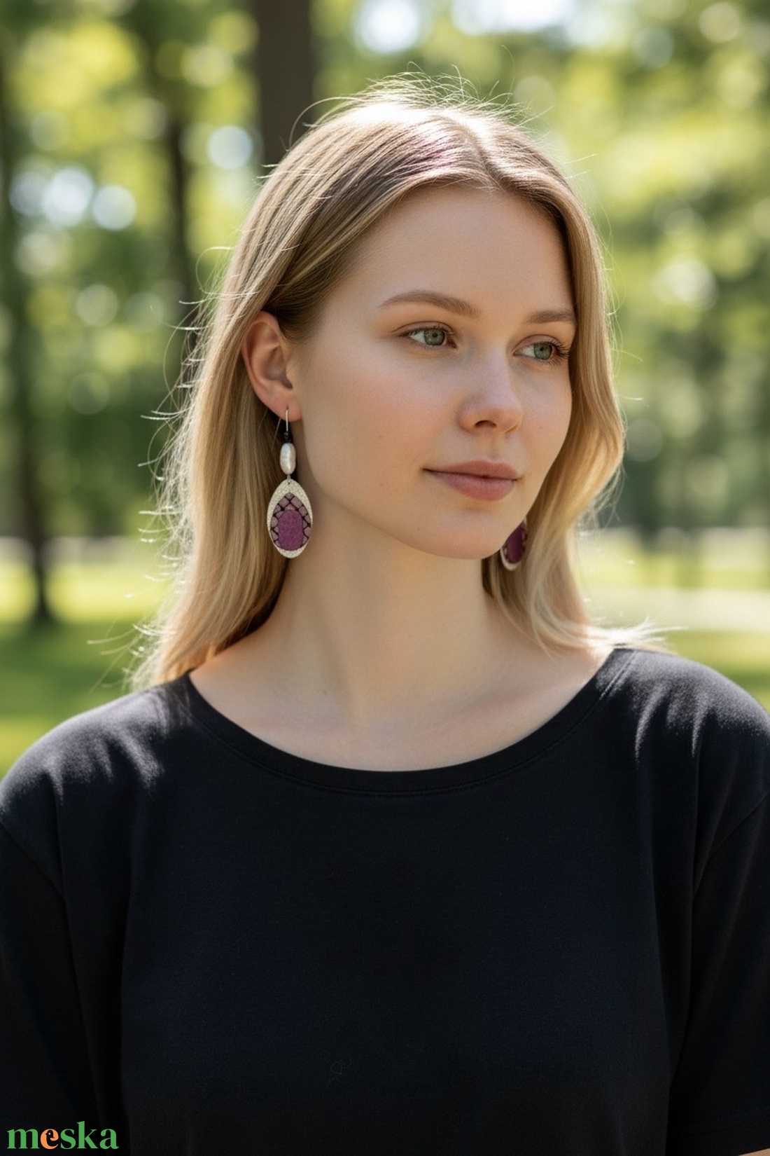 Paradisa collection 1 - bőr, gyöngy és nemesacél fülbevaló  - ékszer - fülbevaló - lógó fülbevaló - Meska.hu