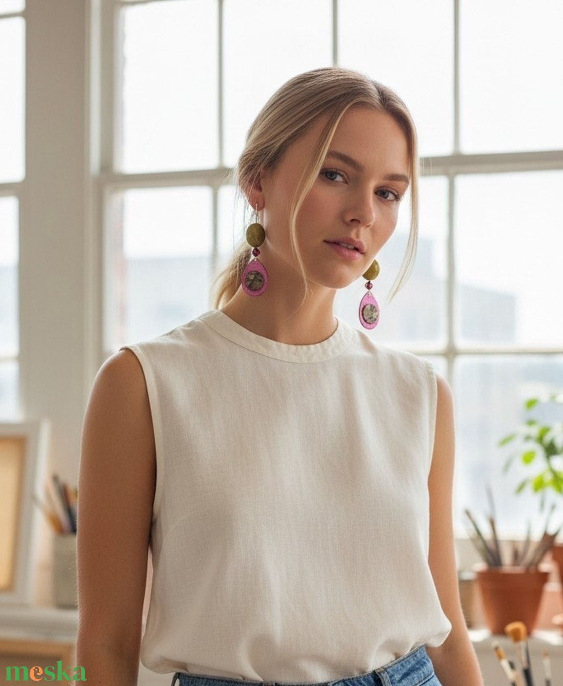 Paradisa collection 4 - bőr, gyöngy és nemesacél fülbevaló  - ékszer - fülbevaló - lógó fülbevaló - Meska.hu