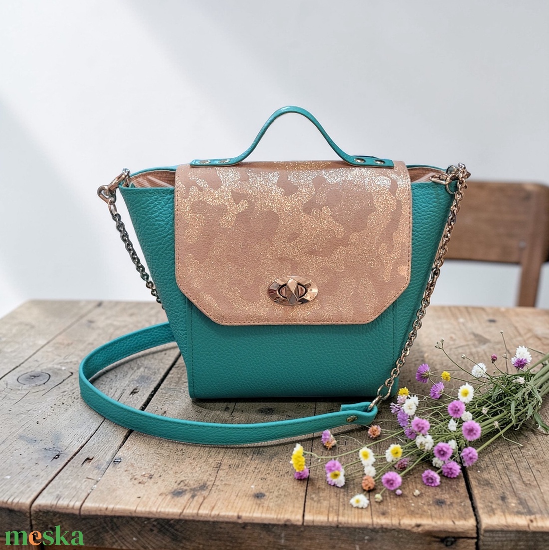 MIDI city silver military - marhabőr válltáska - táska & tok - kézitáska & válltáska - vállon átvethető táska - Meska.hu