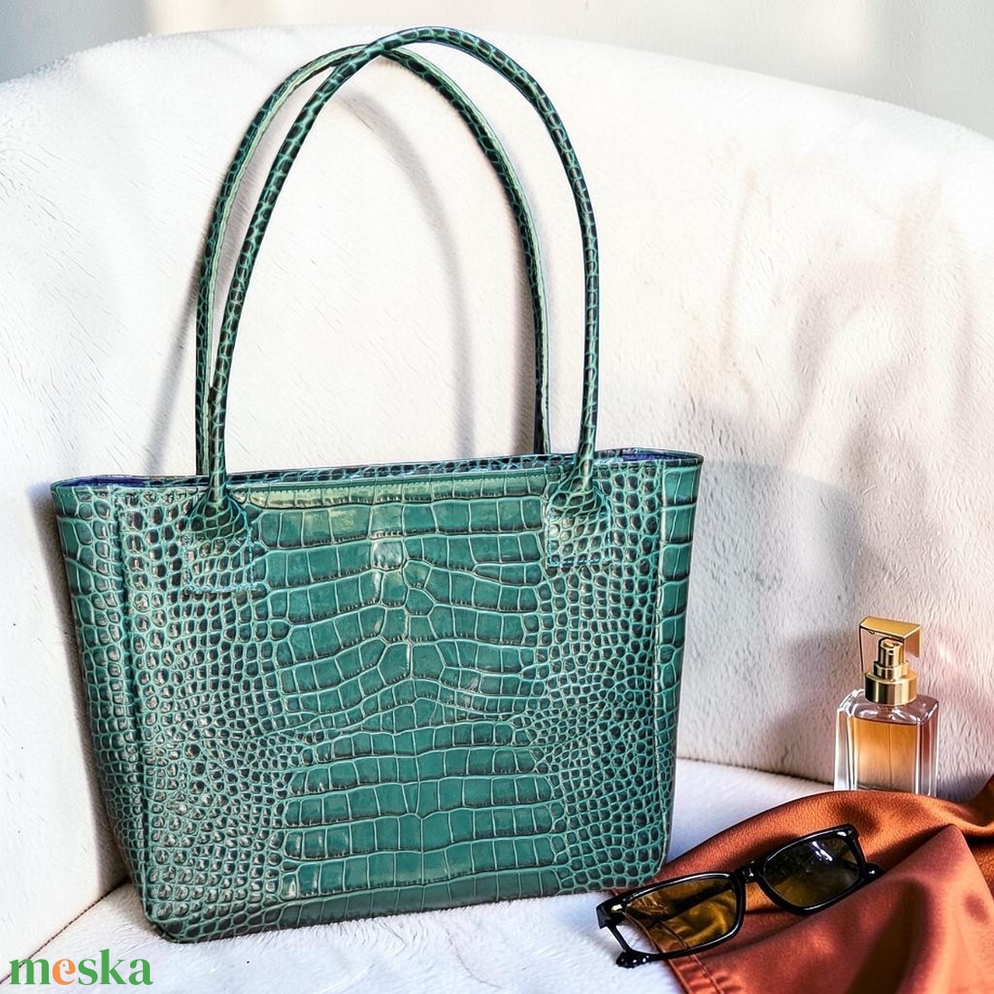 Petrol green for work - marhabőr shopper - táska & tok - kézitáska & válltáska - nagy pakolós táska - Meska.hu