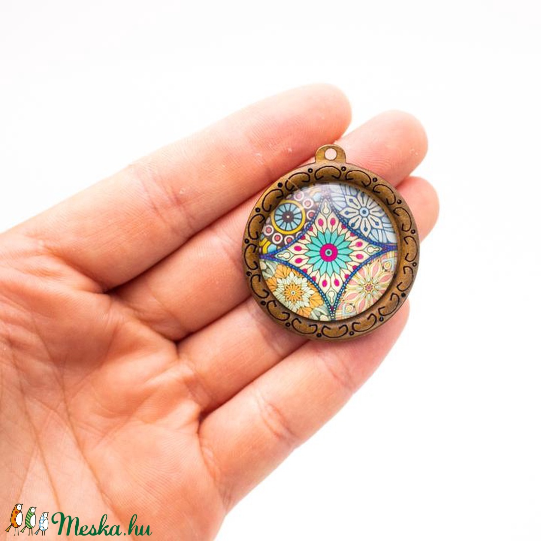 38mm Kerek natúr parafa portugál, kerámia csempe mintás ékszer medál - kellékek & szerszámok - gyöngyfűzés kellékek - egyéb alkatrész - Meska.hu
