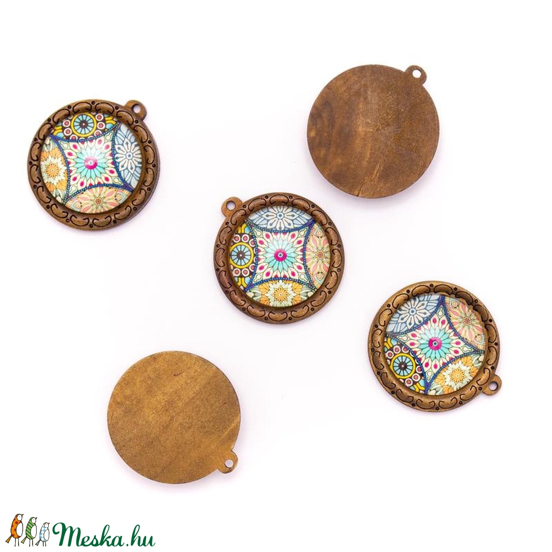 38mm Kerek natúr parafa portugál, kerámia csempe mintás ékszer medál - kellékek & szerszámok - gyöngyfűzés kellékek - egyéb alkatrész - Meska.hu