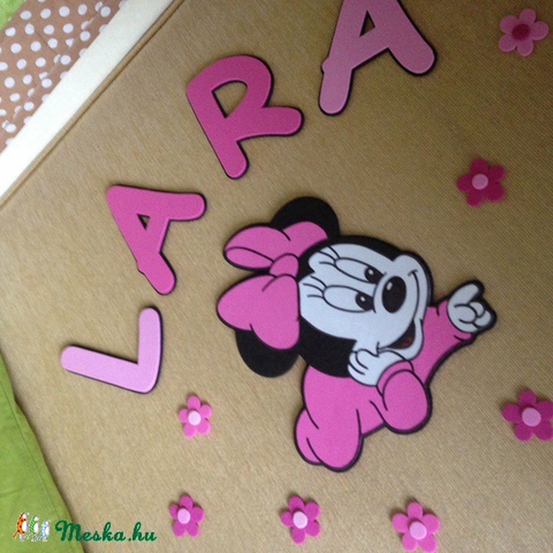 dekorgumi ajtó dekoráció: Név + figura - baby Minnie -  - Meska.hu