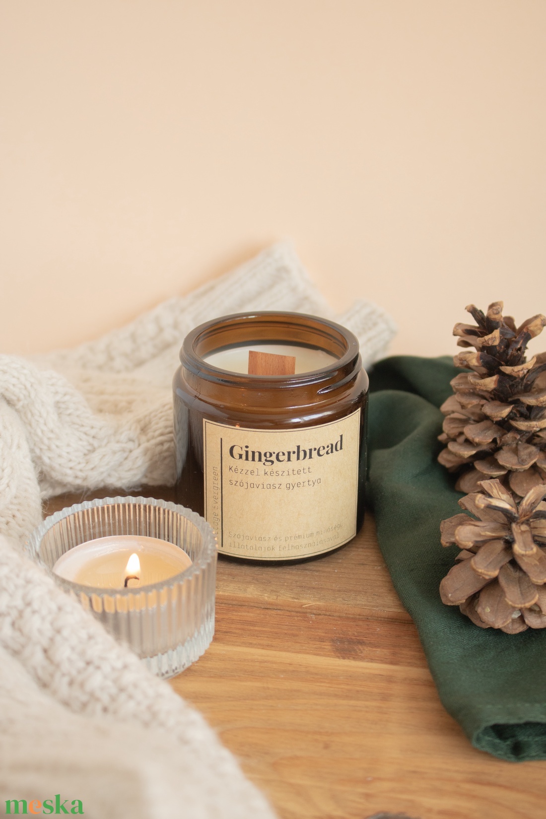 Karácsonyi Illatgyertya, Mézeskalács Szójaviasz Gyertya, Gingerbread Soy Candle, Édesnarancsos Fürdőbomba - szépségápolás - kozmetikai ajándékcsomag - Meska.hu