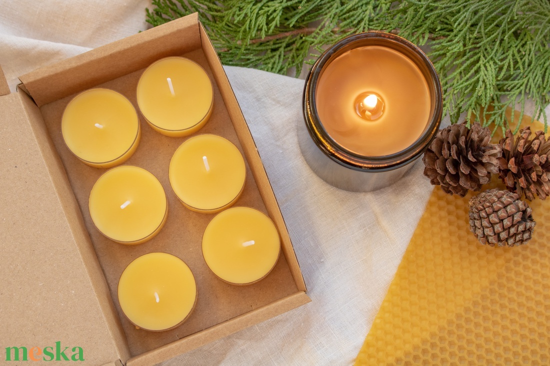 Méhviasz teamécses, Ajándék nőknek, Karácsonyi, Szülinapi Ajándék, Illatmentes Gyertya Viaszból, Beeswax Candle - otthon & életmód - gyertya, illat, aroma - gyertya - Meska.hu