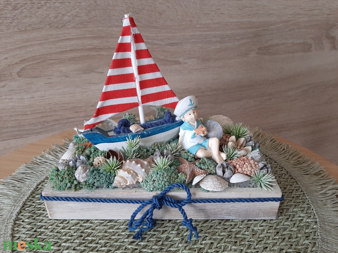 Csónakos tengerparti asztaldísz  - otthon & életmód - dekoráció - asztal és polc dekoráció - bonsai - Meska.hu