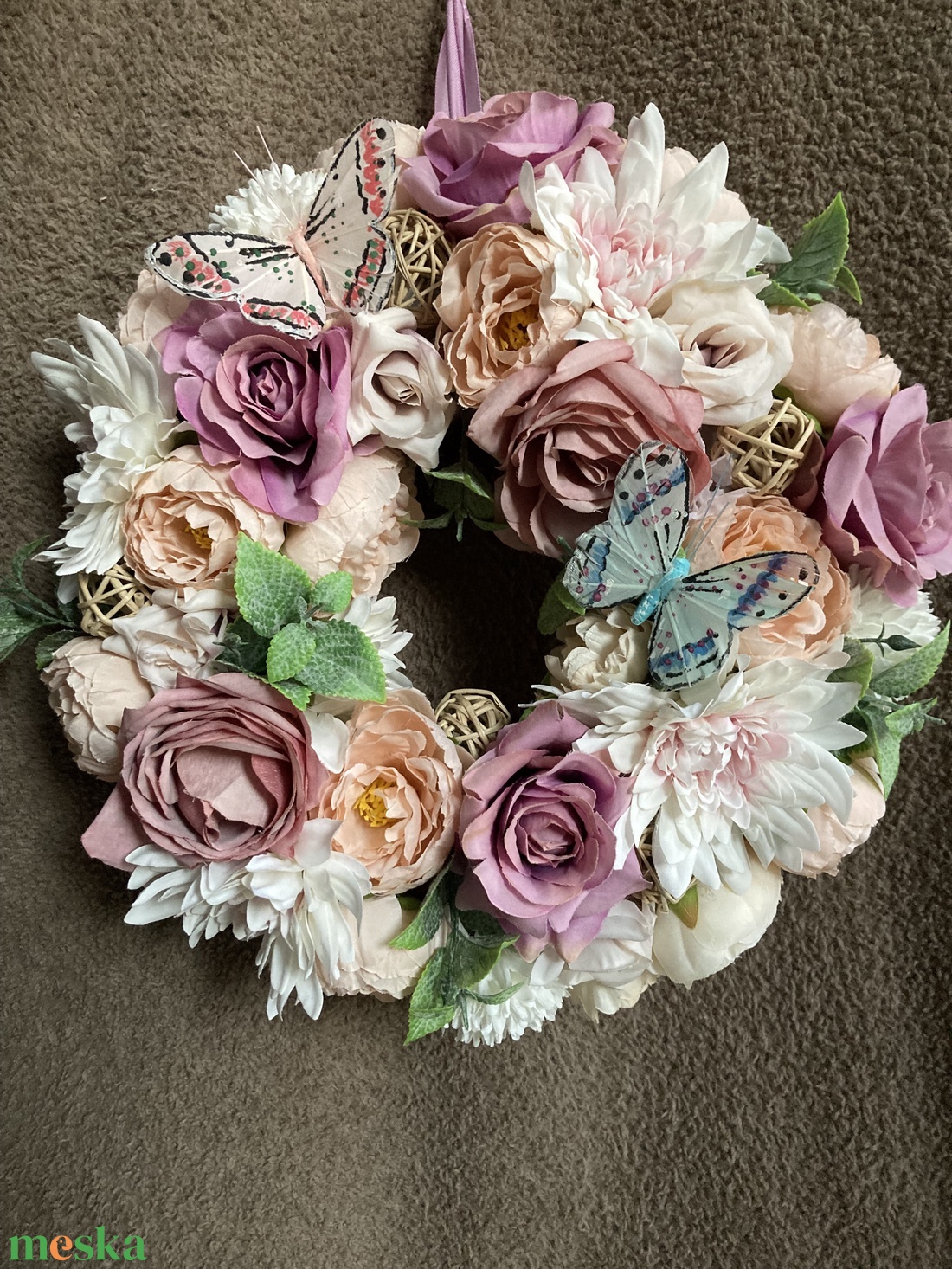 Virágos tavaszi kopogtató  - otthon & életmód - dekoráció - ajtó- és ablak dekoráció - ajtódísz & kopogtató - Meska.hu