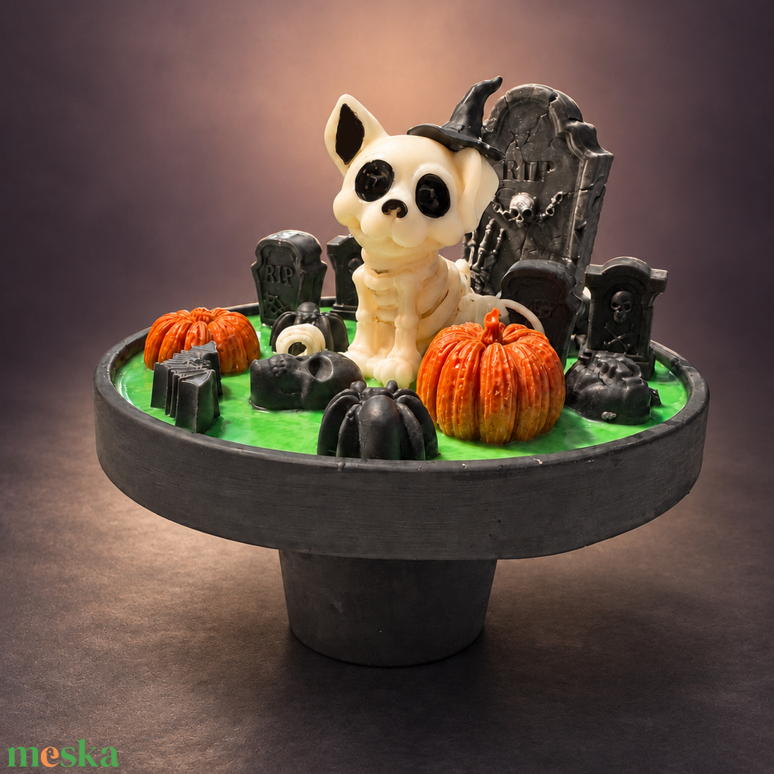 Halloweeni csontváz kutyás asztaldekoráció gyertya - otthon & életmód - gyertya, illat, aroma - gyertya - Meska.hu