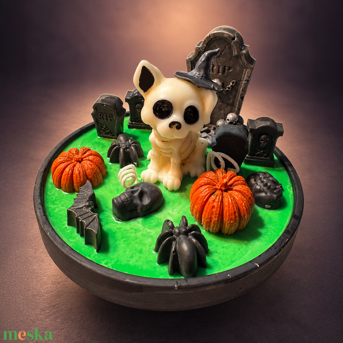 Halloweeni csontváz kutyás asztaldekoráció gyertya - otthon & életmód - gyertya, illat, aroma - gyertya - Meska.hu