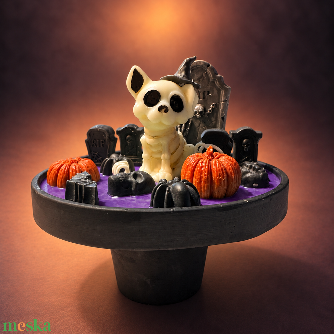 Halloweeni csontváz kutyás asztaldekoráció gyertya - otthon & életmód - gyertya, illat, aroma - gyertya - Meska.hu