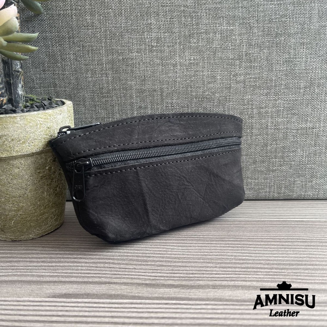 Gyűrt fekete kettő cipzáras kulcstartó B8019 - táska & tok - kulcstartó & táskadísz - kulcstartó - Meska.hu