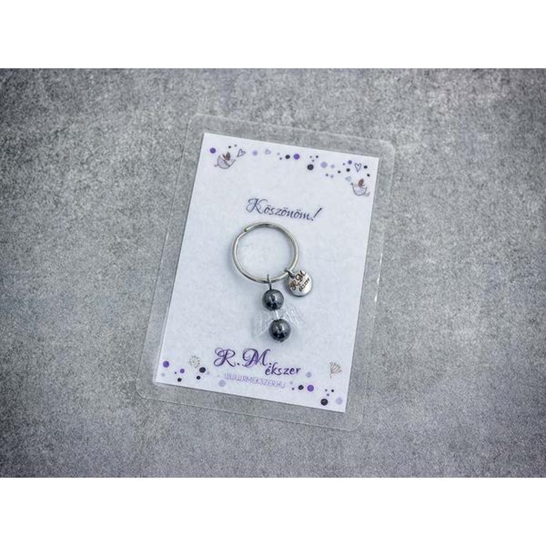 Köszönöm kulcstartó hematittal - táska & tok - kulcstartó & táskadísz - kulcstartó - Meska.hu