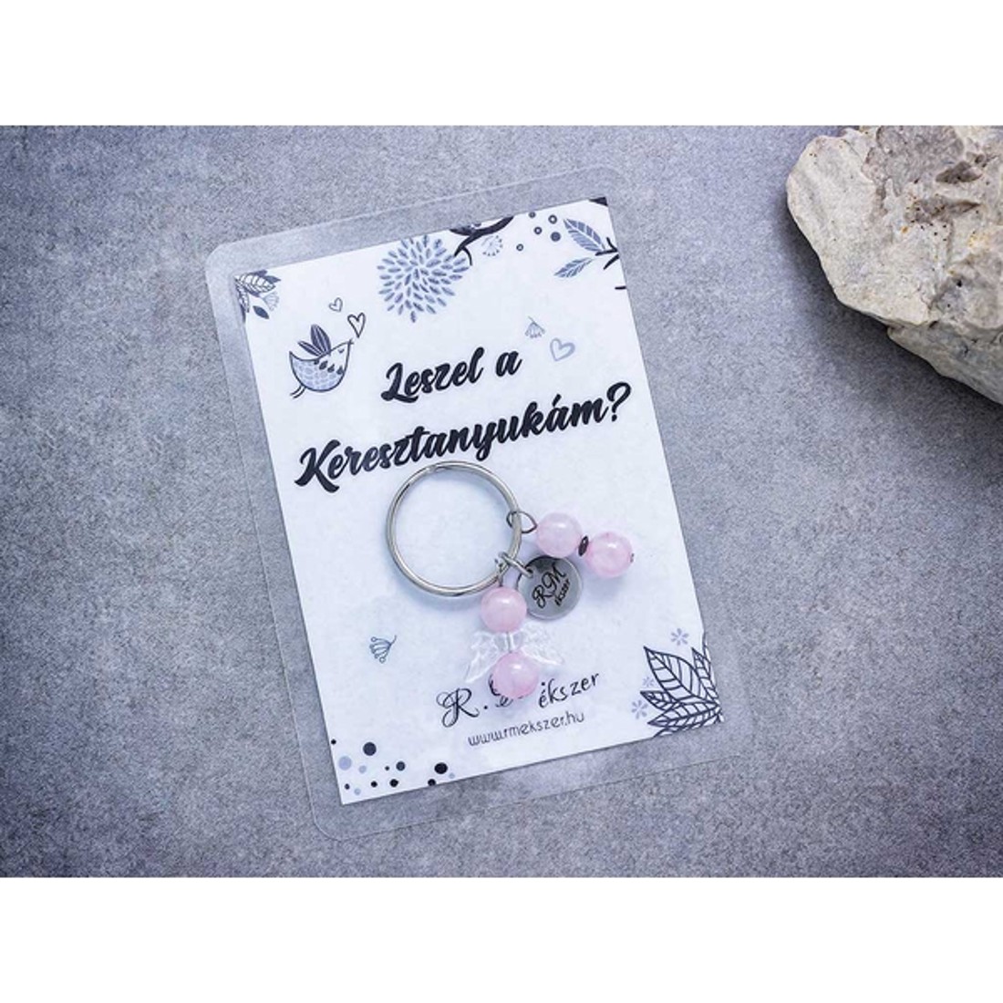 Leszel a Keresztanyukám kulcstartó rózsakvarccal - táska & tok - kulcstartó & táskadísz - kulcstartó - Meska.hu