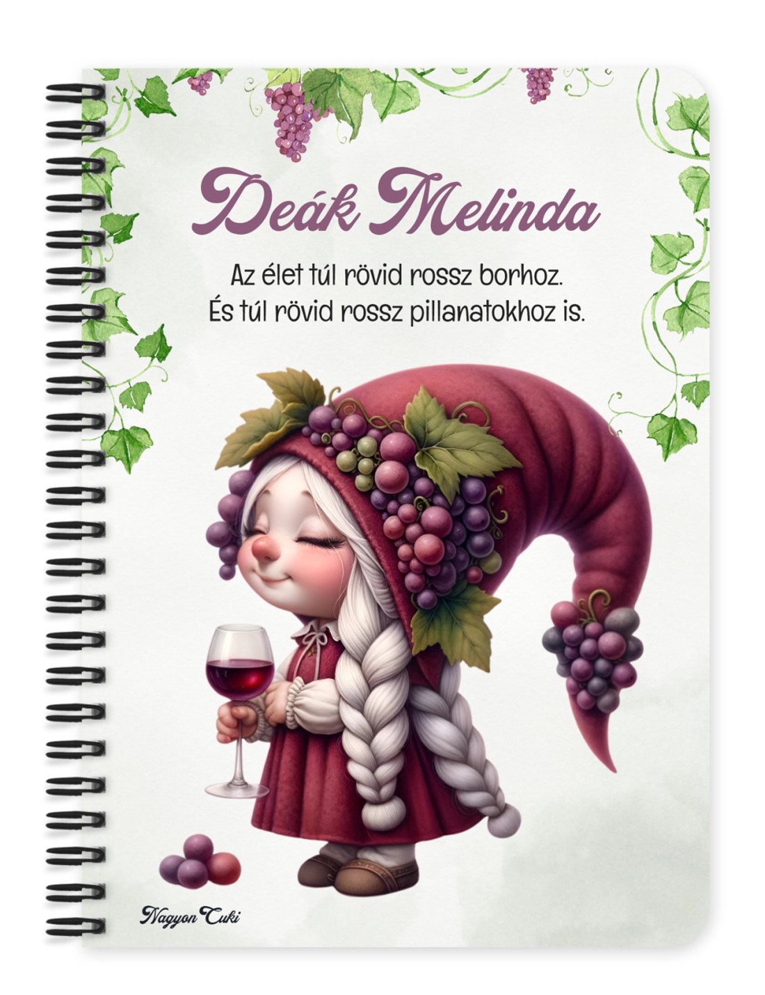 Személyre szabható - Cuki borász manó lány mintás A6-os füzet - otthon & életmód - papír, írószer - jegyzetfüzet & napló - Meska.hu
