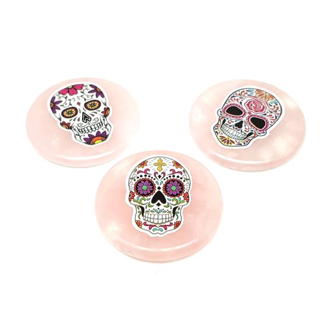 Rózsakvarc korong koponya matricás 5cm - kellékek & szerszámok - ásvány alapanyag - Meska.hu